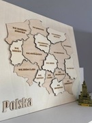 Drewniana mapa Polski 3D Miasta dekoracja ścienna