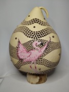 Lampa z tykwy z flamingami, rękodzieło 
