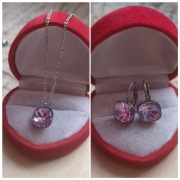 Piękny zestaw biżuterii komplet stal nierdzewna fioletowe cyrkonie