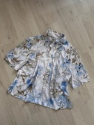 Biało niebieska koszula w kwiaty i liście vintage XXXL 46