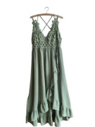 SZAŁWIOWA KHAKI SUKIENKA BOHO HAFT KORONKA FALBANY NA RAMIĄCZKACH SHEIN XL