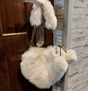 Śliczna torebka kremow serce futerko miś prezent na walentynki