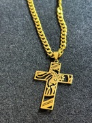 Złoty krzyżyk z naszyjnikiem 60cm splot pancerka - stal chirurgiczna - NOWY