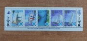 blok 5 znaczków pocztowych z Wysp Salomona, regaty o Puchar Ameryki w 1987