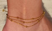 Złoty łańcuszek na nogę – 3-rzędowy z kuleczkami