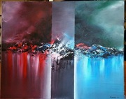 Obraz abstrakcja "Pomiędzy" akryl na płótnie ręcznie malowany 