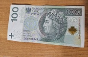 Banknot obiegowy 100zl seria DE8788848