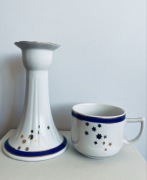 Piękny świecznik kobalt i złoto porcelana Ćmielów PRL