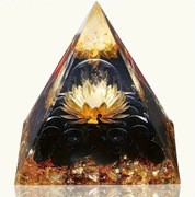 Piramida Orgonit Odpromiennik Kryształ/Obsydian/Złoto
