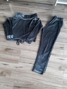 Komplet dresowy damskie bluza i spodnie szary metaliczny welurowy rozmiar S