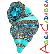 Broszka Muszla Złota Cyrkonie Przypinka Pin Kryształki Super Prezent Gift