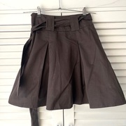 CAMAIEU spódnica kontrafałda czekolada ciemny brąz kieszenie kokarda 34 XS