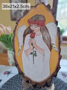 Obraz malowany ręcznie/Anioł z różą