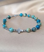 Bransoletka różaniec kamienie jaspis cesarski krzyżyk serduszko prezent