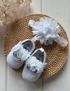 Buciki balerinki z opaską wianek na chrzest do chrztu sesję 0-6 6-12