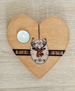 Świecznik Rustykalny Serce Drewno Jeleń Handmade