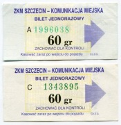 Bilety  ZKM  Szczecin 60gr, warianty, reklama