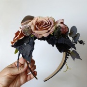 Jesienna opaska do włosów z kwiatami i grzybem Halloween, dożynki, karnawał