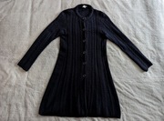 Granatowy długi zapinany wełniany kaszmirowy bawełniany sweter East 40