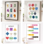 Plakaty do pokoju dziecięcego A4 nauka kolory emocje cyfry