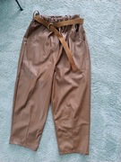 eleganckie luźne spodnie eco skóra brązowe karmelowe z paskiem S/M 