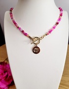 Naszyjnik toggle z różowego agatu i hematytu