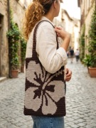 Dwukolorowa torebka shopperka z rafii, ręczne robiona 