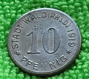 1920 Niemcy-miasto Wald 10 pfennig,  Las w Nadrenii