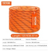 Lina Vevor 36m, 1,8tony, 9,5mm, 48-żyłowa poliestrowa dwuwarstwowa 