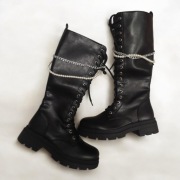 Buty czarne kozaki sznurowane oficerki trapery łańcuch 40