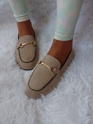 (38) Beżowe, zdobione mokasyny baleriny biznesowe, NOWE 