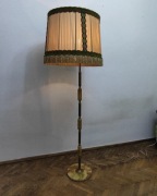 Lampa podłogowa onyks i mosiądz, z abażurem, PRL