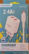 ŁADOWARKA 2,4A + KABEL LIGHTNING IPHONE BIAŁY KAKUSIGA 2400mA USB SMS-A52