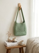 Duża, ażurowa torba na ramię z organizerem crochet, ręcznie robiona