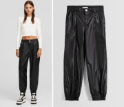 BERSHKA czarne spodnie chinosy eko skóra NOWE pumpy gumy XS/34