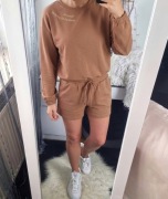 Komplet Zestaw piżama set damski jak dres brązowa M