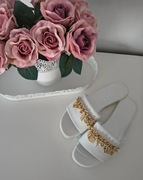 Klapki Karl Lagerfeld złote białe nowe oryginalne old money