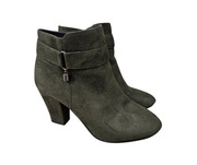 Zamszowe botki damskie khaki na obcasie 8 cm, Rozmiar 38 - 24,5cm