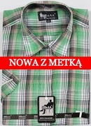 Koszula męska zielona w kratkę na krótki rękaw kołnierzyk 40/41