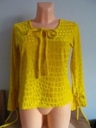 Żółta bluzka rękaw 3/4 z wiązaniami i falbankami