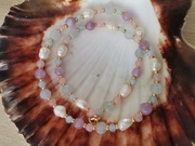 Naszyjnik kamienie perły Akwamaryn ametyst Angelit kwarc różowy kamienie 