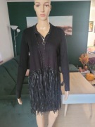 ZARA CZARNY SWETER Z FRĘDZLAMI KARDIGAN NARZUTKA 36 S