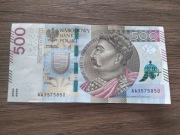 Banknot 500 zł seria AA luty 2016 