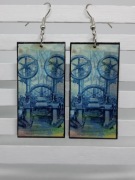Kolczyki Maszyna decoupage prostokąty grafika Steampunk Handmade