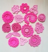 Zestaw aplikacji kwiatków, listków w 2D oraz w 3D, haft irlandzki 