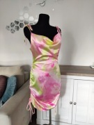 Nowa sukienka satynowa Mazana na ramiączkach wiązana marszczona M L 38 40 