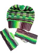 Komplet Czapka szydelkowa beanie + mitenki rękawiczki wełna rękodzieło 