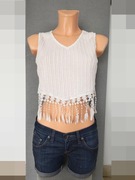 Shein * nowy * biały top krótki frędzle * M jak S