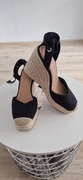 Espadryle buty na koturnie wiązane czarne 38