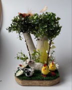 Stroik wielkanocny drzewko ptaszki kurczaki handmade dekoracja na stół